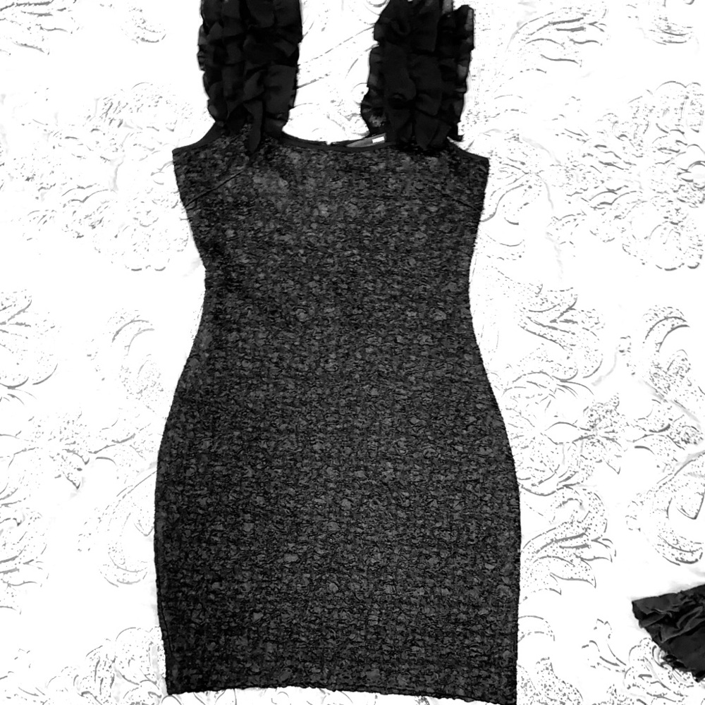 Little Black Bodycon Dress with ruffle lace straps